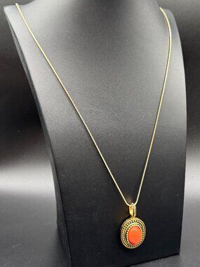 Vintage Joan Rivers Gold Tone Necklace Oval Orange Pendant 30 inches